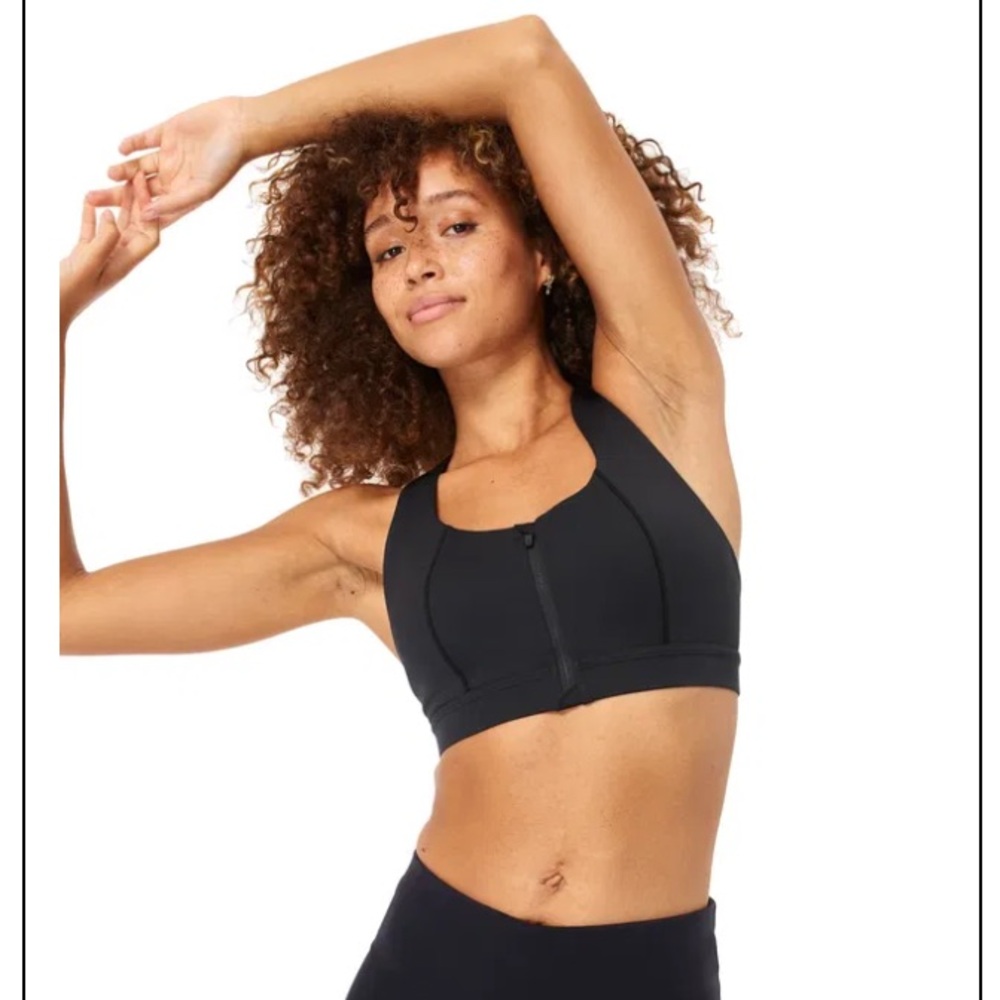 SWEATY BETTY Circuit Zip Up Sports Bra 34 D/E Black criss cross straps